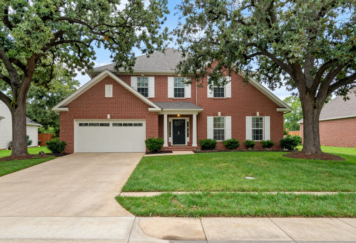 Sample listing — red brick traditional home exterior, Houston, TX