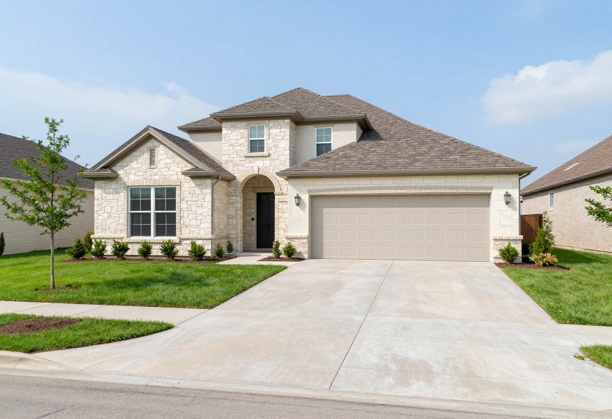 Sample listing — transitional stone and stucco home exterior, Katy, TX